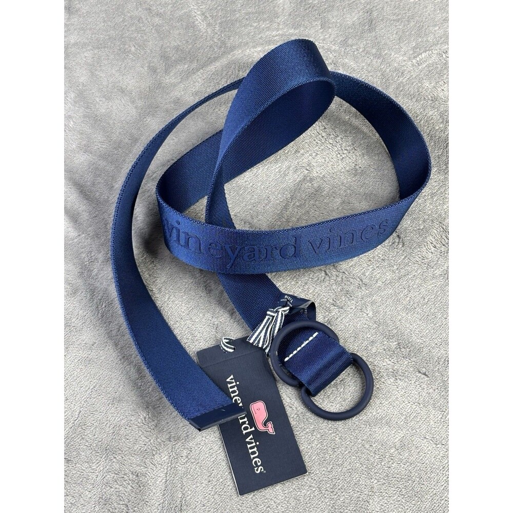 Vineyard Vines‎ Belt Mens L Vineyard Spell Out Logo Blue Web D-Ring 47" New $78